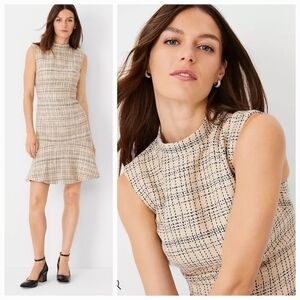 New Ann Taylor Tweed Mock Neck Flounce Dress Size 4